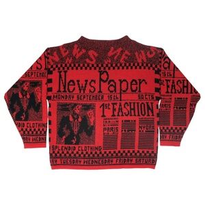 Vintage 80s Via l.A. Newspaper AOP Red Sweater